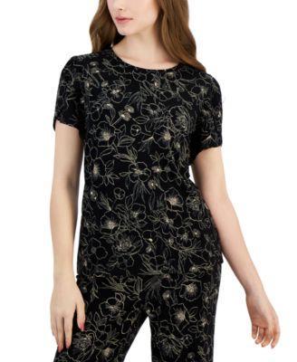 Petite Floral-Print Tulip-Sleeve Top Product Image