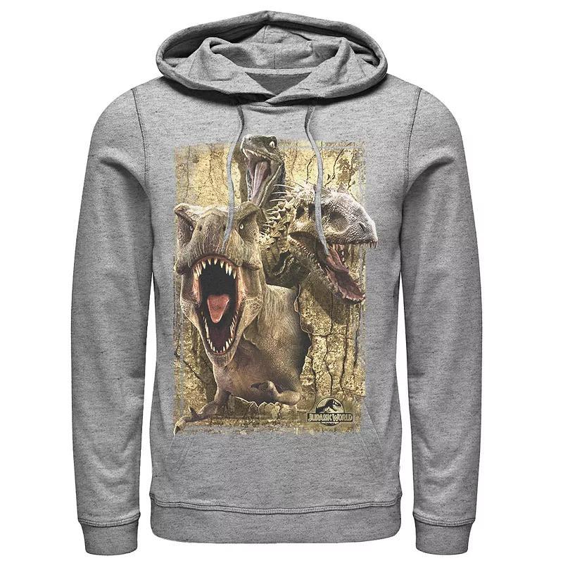 Mens Jurassic World T-Rex Indominus Rex & Raptor Hoodie Grey Heather Product Image