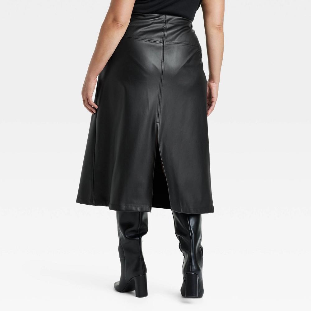 Women's Faux Leather Midi Skirt - A New Day™ Black 18 Product Image