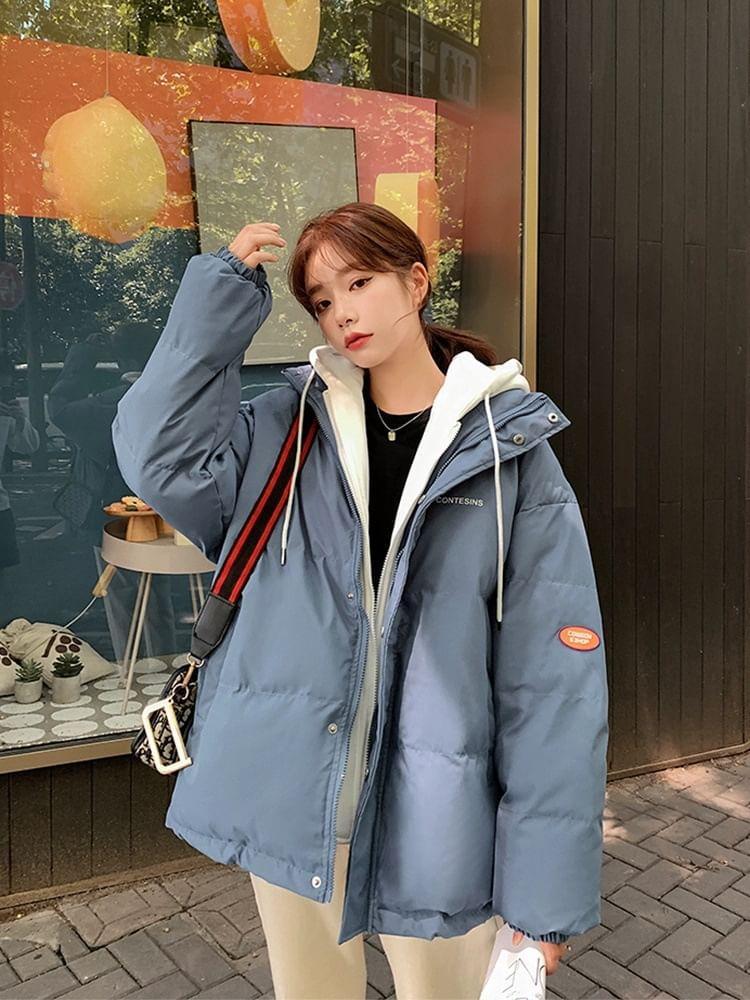 Applique Hooded Zip Puffer Jacket Product Image