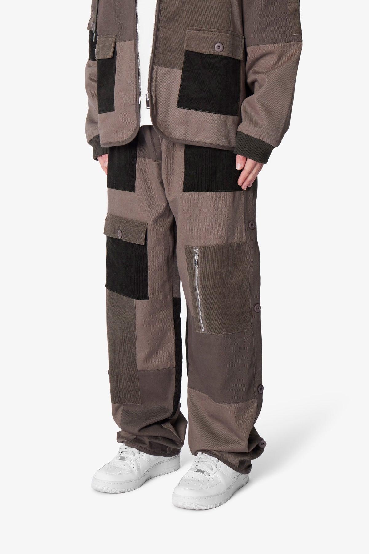 Dual Patchwork Cargo Pants - Olive Product Image