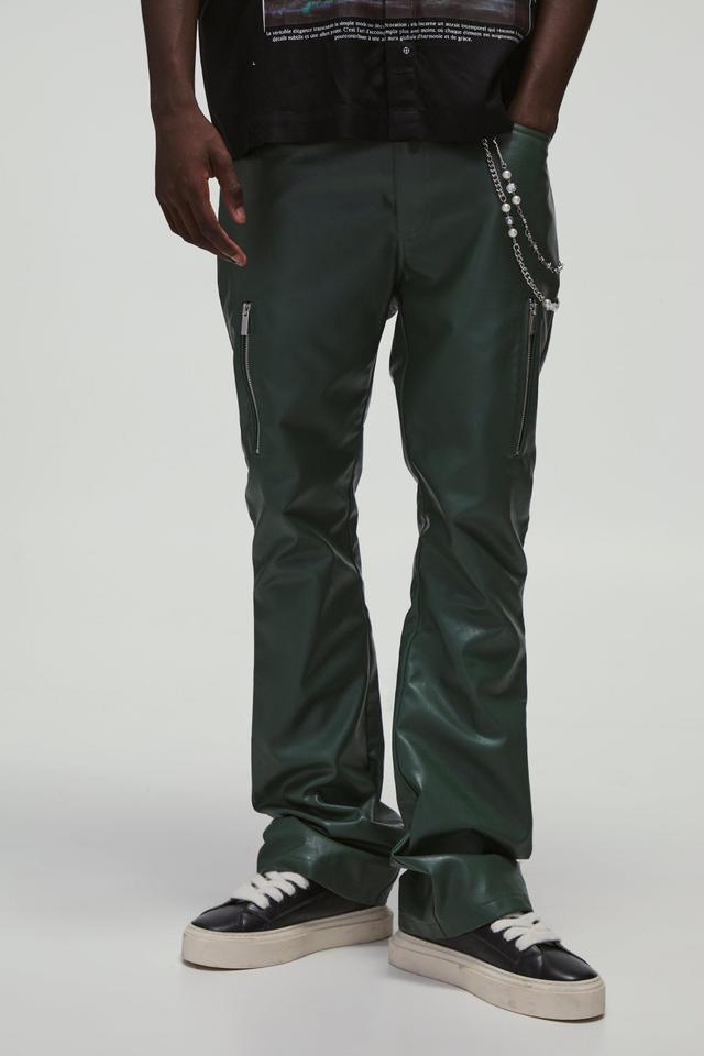 PU Fixed Waist Slim Flare Zip Trousers | boohooMAN USA Product Image