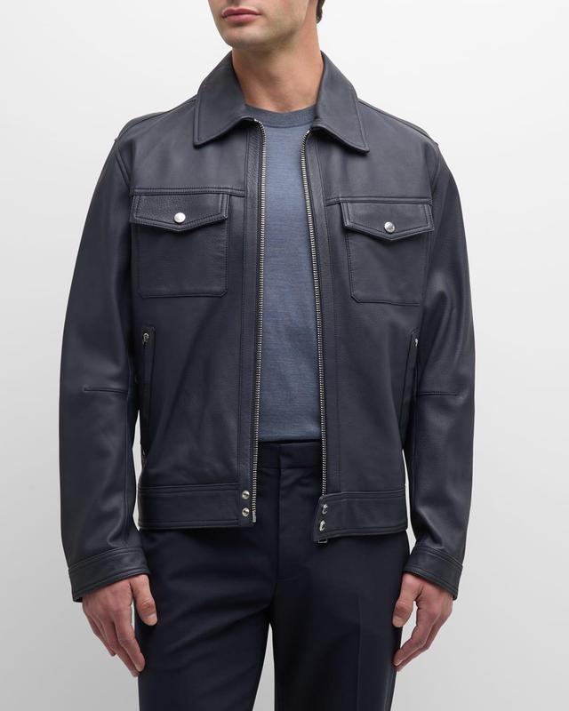 Mens Leather Full-Zip Jacket Product Image