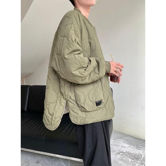 Zip-Up Plain Bomber Jacket Product Image