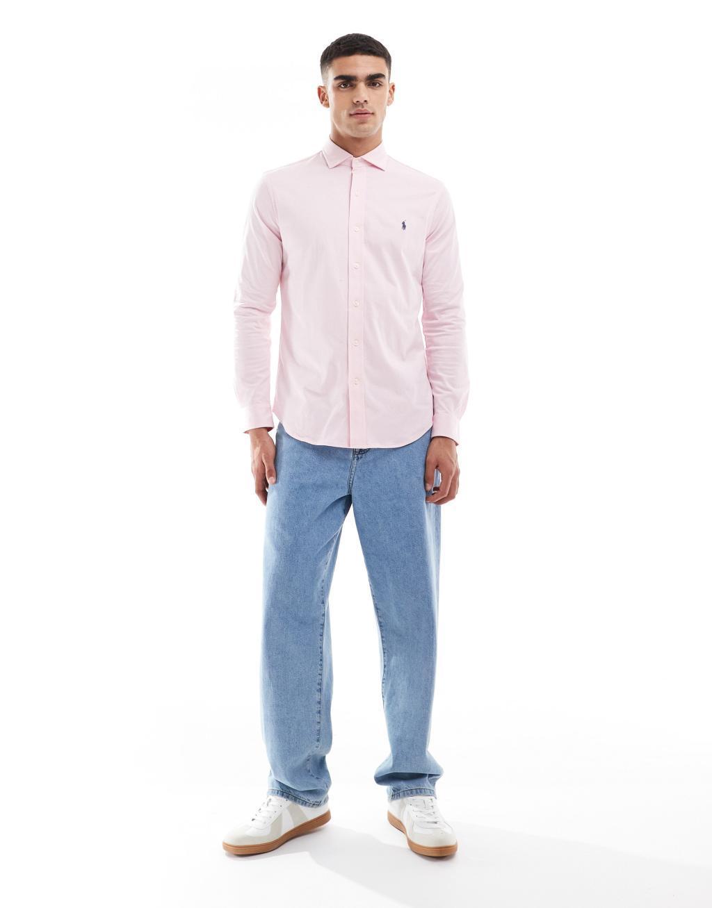 Polo Ralph Lauren icon logo estate collar jersey shirt in pink Product Image