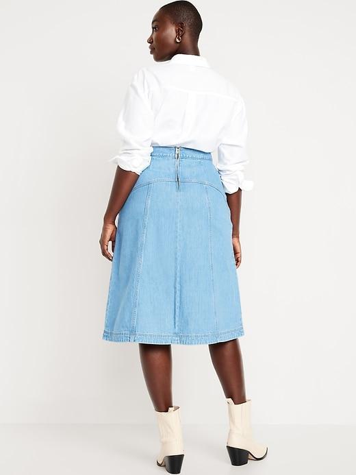 High-Waisted Jean Midi Skirt Product Image