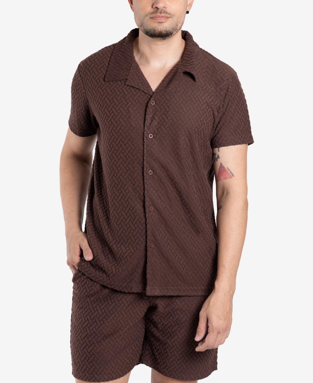 Spring + Mercer Mens Casual Textured Camp Collar Short Sleeve Button-Up Shirt Product Image