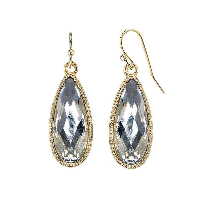 1928 Nickel Free Faceted Stone Teardrop Earrings, Womens, White Product Image