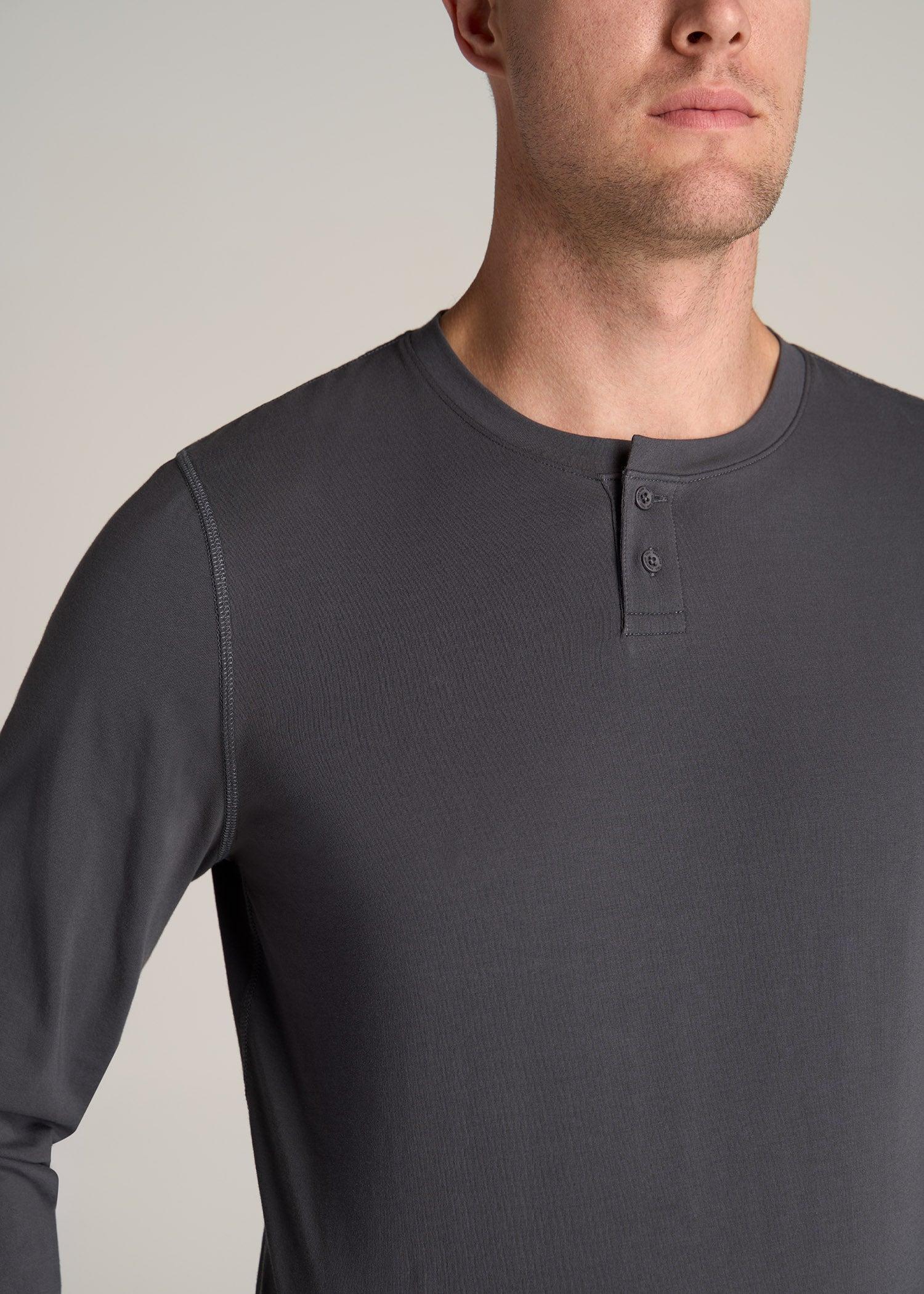 Pima Stretch Knit Henley Shirt for Tall Men in Iron Grey Male Product Image