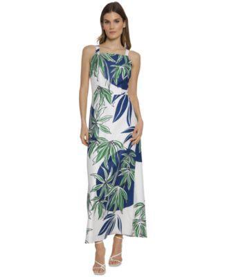 Maggy London Womens Palm-Print Square-Neck Maxi Dress - Cream Product Image