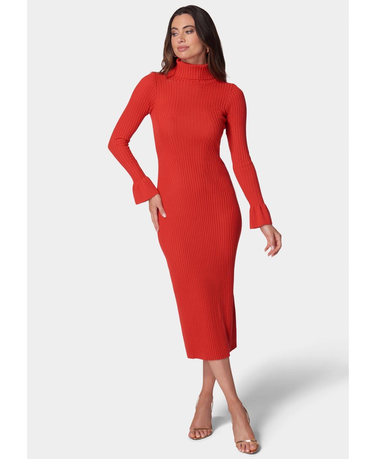 Bebe Womens Bell Sleeve Turtleneck Midi Dress Product Image