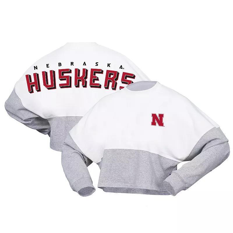 Womens Spirit Jersey White Nebraska Huskers Heather Block Cropped Long Sleeve Jersey T-shirt Product Image