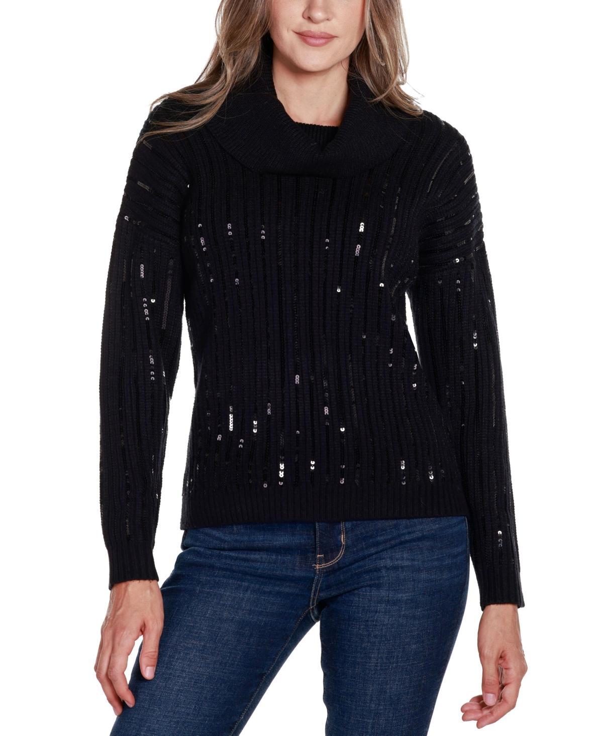 Belldini Womens Black Label Sequin Trim Cowl Neck Sweater Product Image