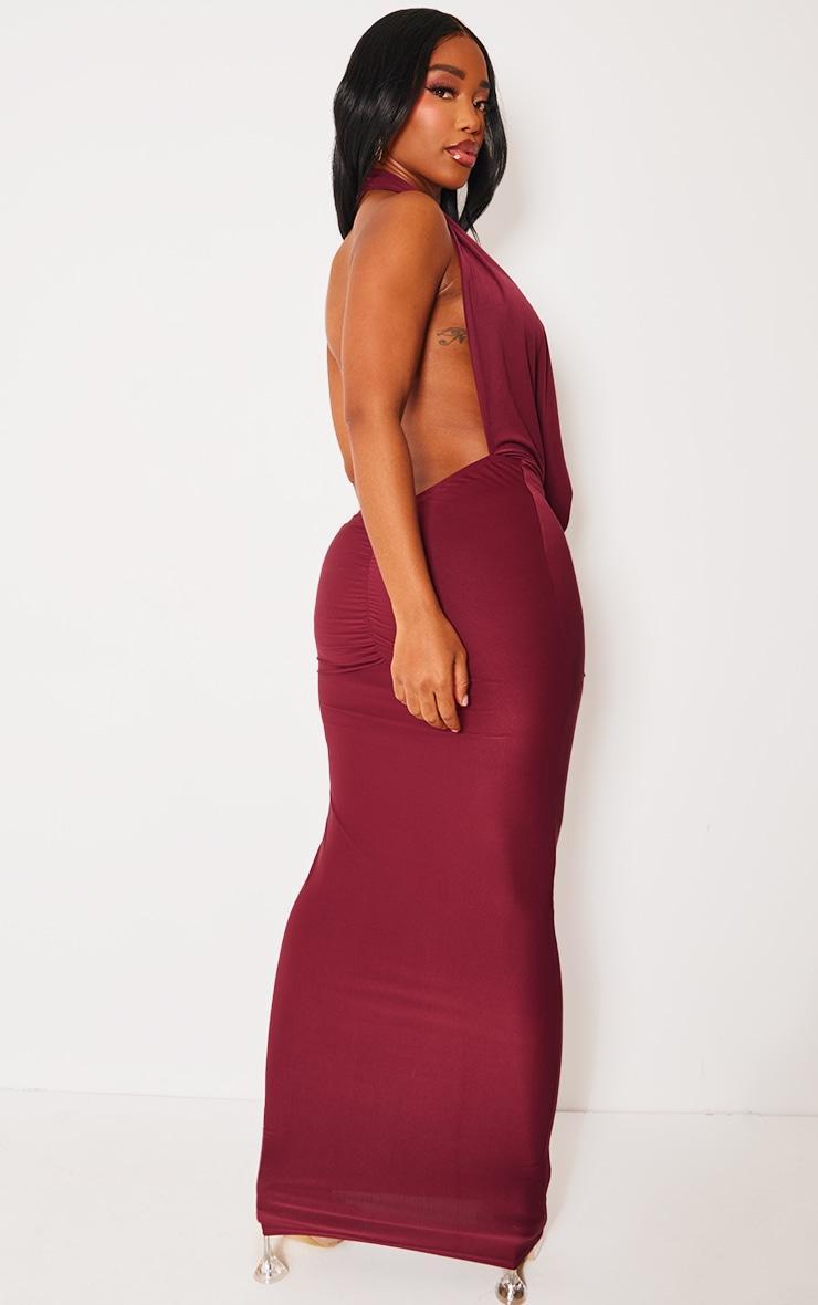  Shape Burgundy Slinky Cowl Ruched Front Maxi Dress Product Image