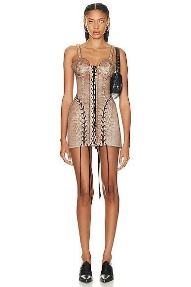 Jean Paul Gaultier X KNWLS Conical Laced Branded Patch Sleeveless Dress Brown. (also in ). Product Image