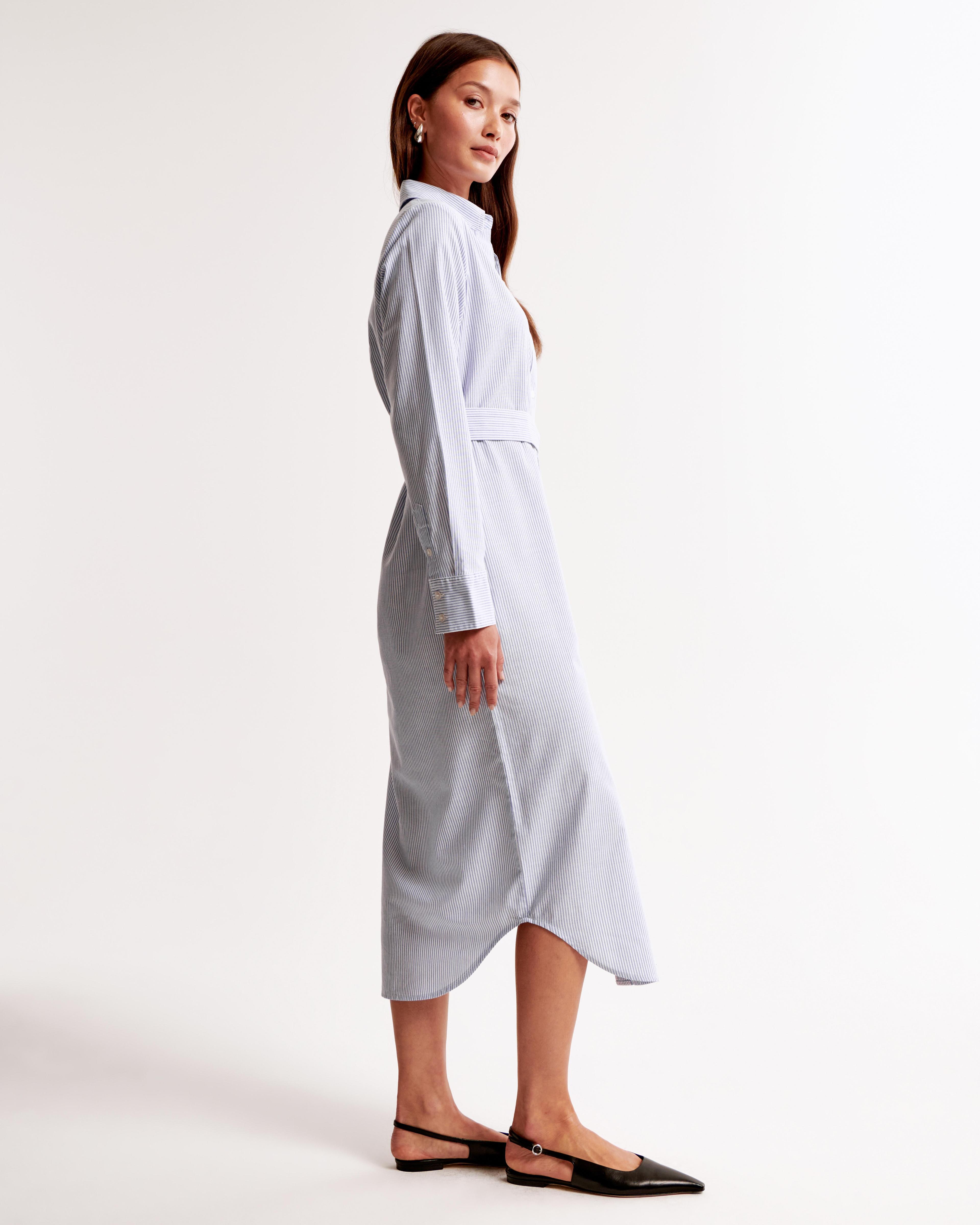 Long-Sleeve Belted Shirt Dress Product Image