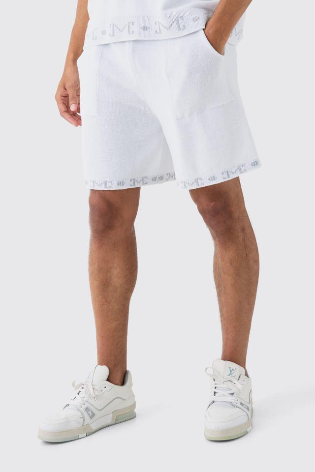 Mens Relaxed Knitted Shorts In White, White Product Image