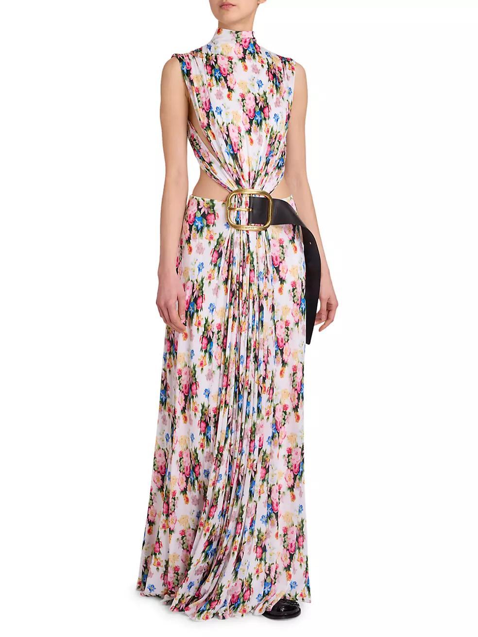 Floral Draped Belted Maxi Dress Product Image