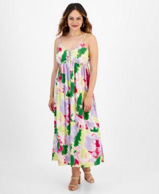 Petite Printed Braided-Strap Empire-Waist Maxi Dress Product Image