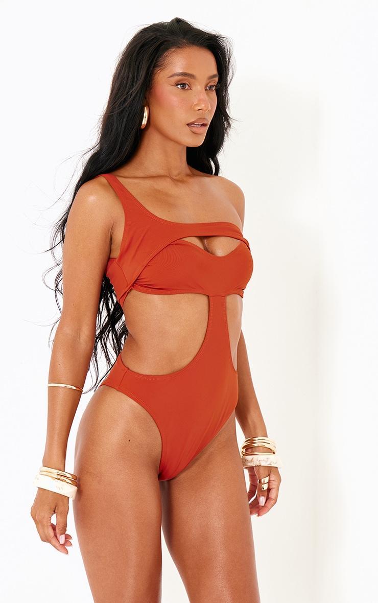 Rust Off The Shoulder Cut Out Swimsuit Product Image