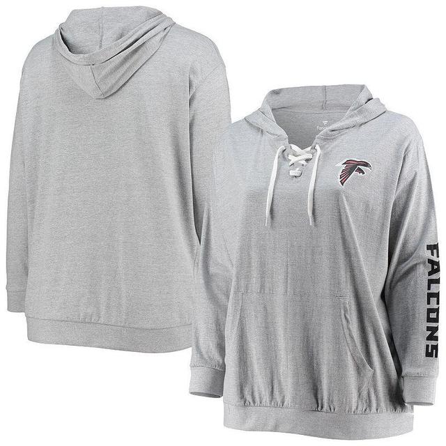 Womens Plus Size Heathered Gray Atlanta Falcons Lace-Up Pullover Hoodie Product Image