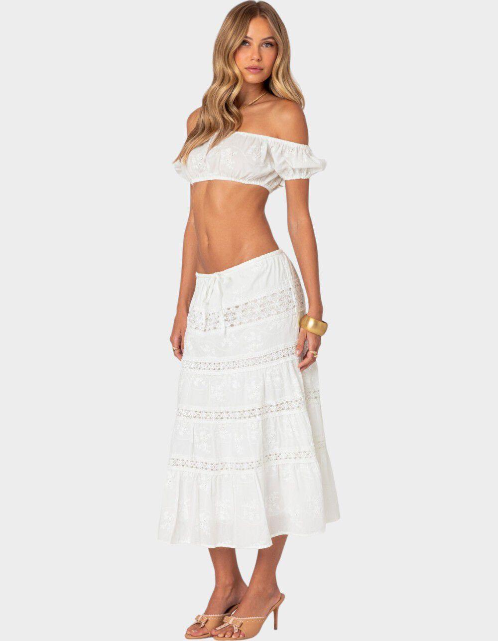 EDIKTED Tiered Cotton Lace Midi Skirt Product Image