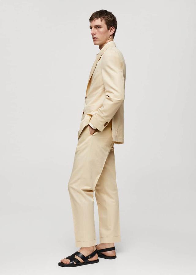 MANGO MAN - Cotton linen suit pants with pleats pastel yellowMen Product Image