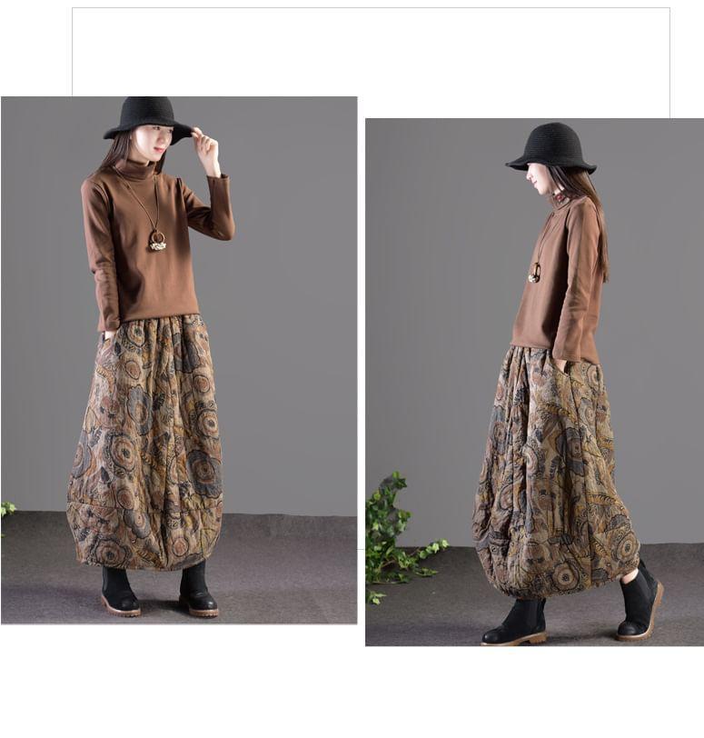 High Waist Floral Print A-Line Cotton Linen Skirt Product Image