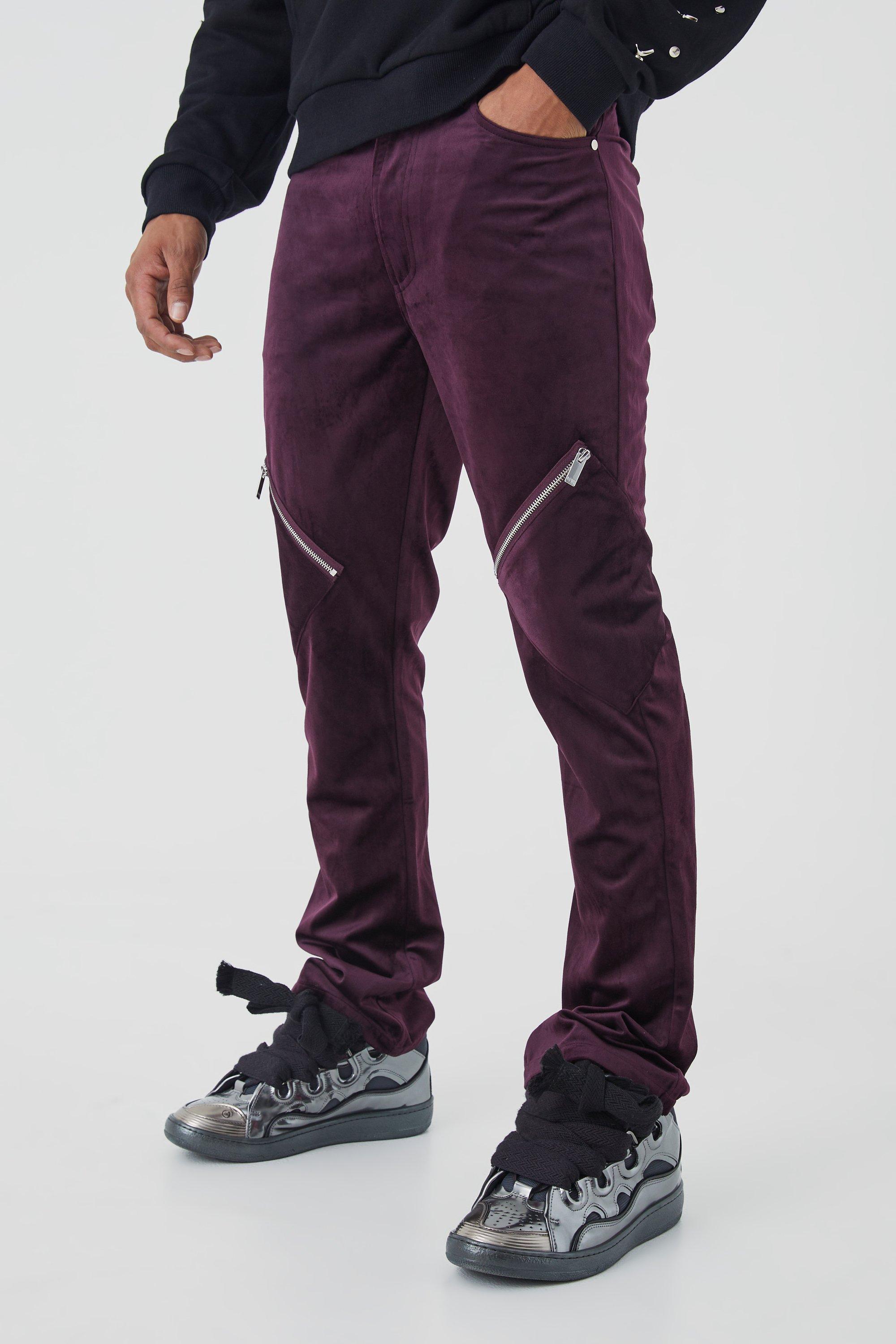 Slim Flare Velour Zip Cargo Pants | boohooMAN USA Product Image