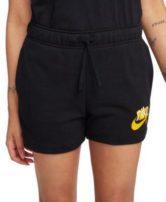 Nike Womens Sportswear Club French Terry Graphic Fleece Shorts - Black/university Gold Product Image