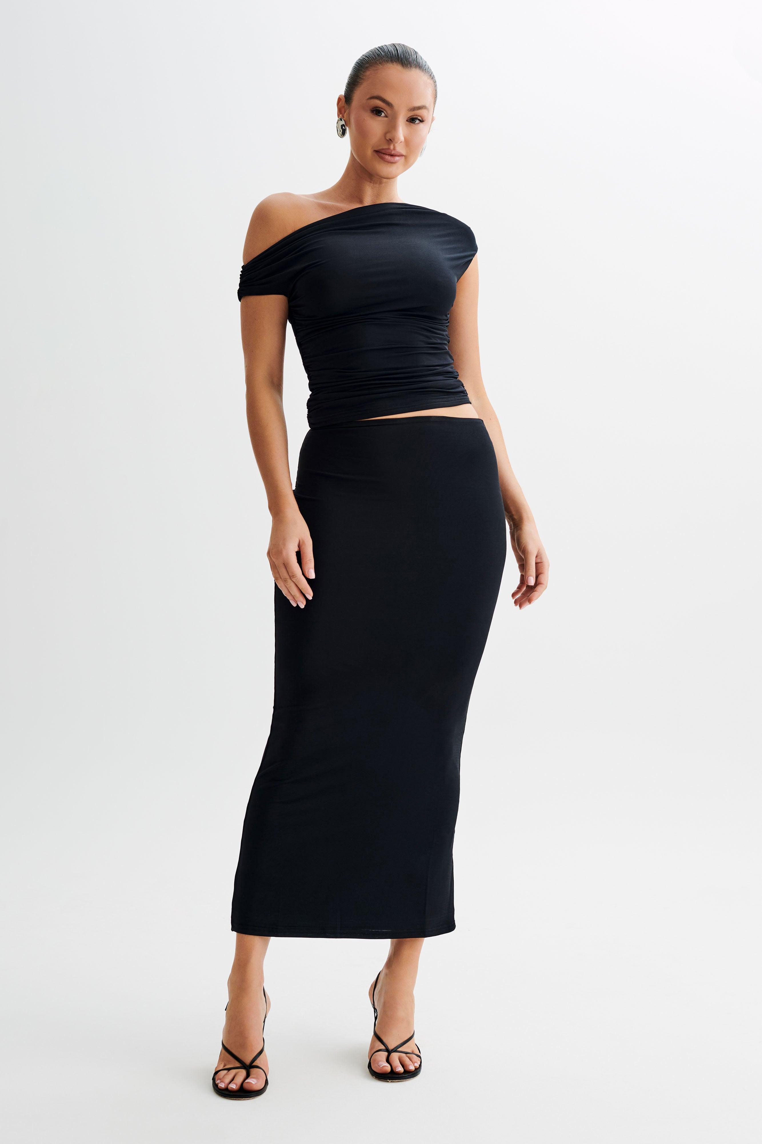 Charlene Slinky Midi Skirt - Black Product Image