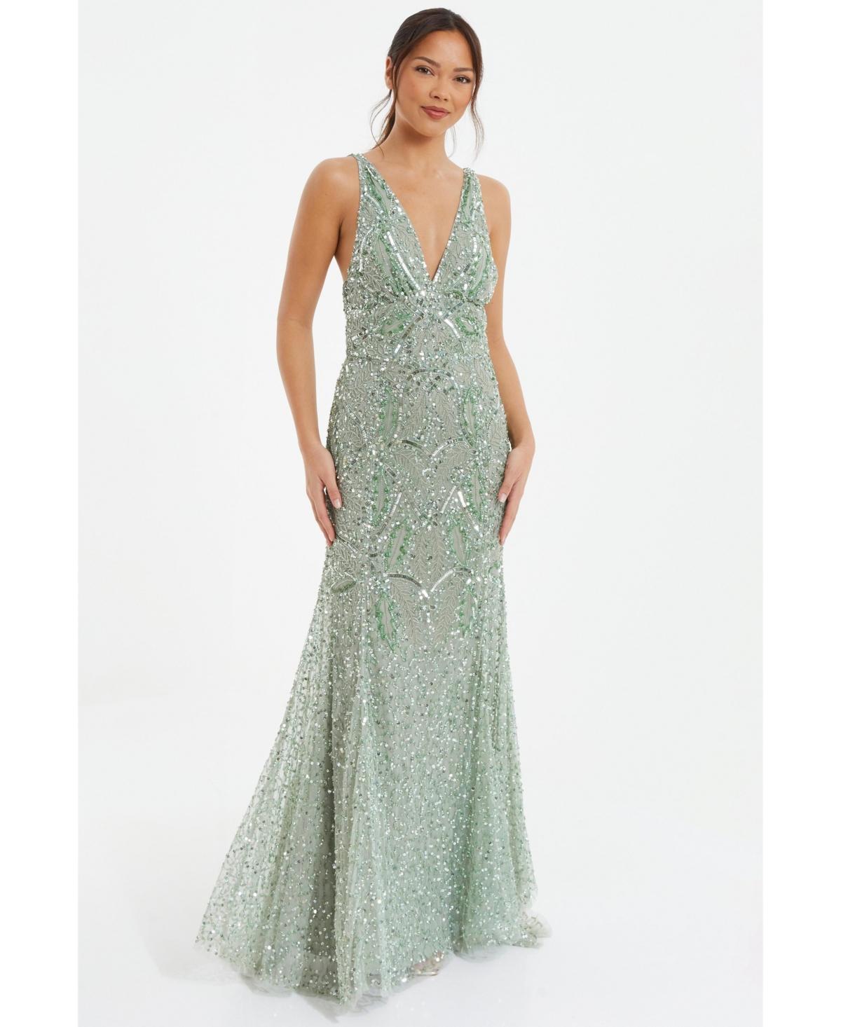 Women's Sequin V-Neck Strappy Evening Dress Product Image