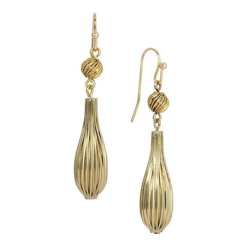 1928 Gold Tone Textured Round & Pear-Shaped Beads Drop Earrings, Womens, Yellow Product Image