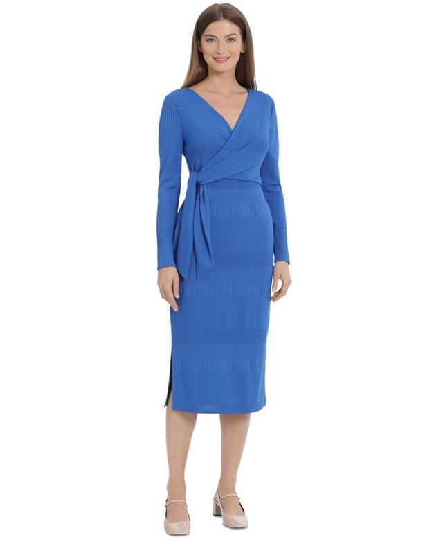 Maggy London Womens Wrap Midi Sheath Dress - Princess Blue Product Image