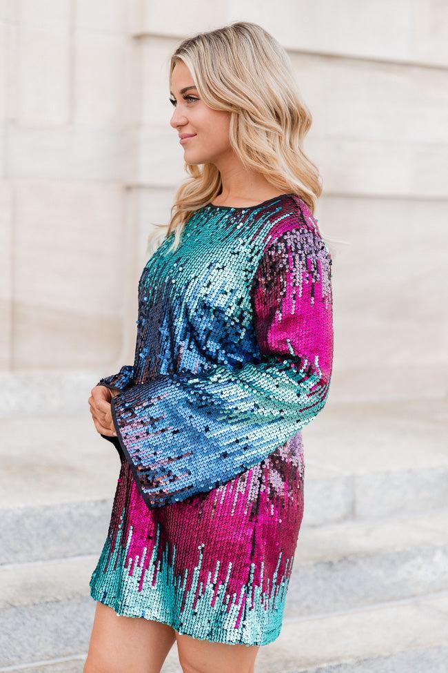 Nothing Left To Say Multi Color Sequin Bell Sleeve Mini Dress Product Image