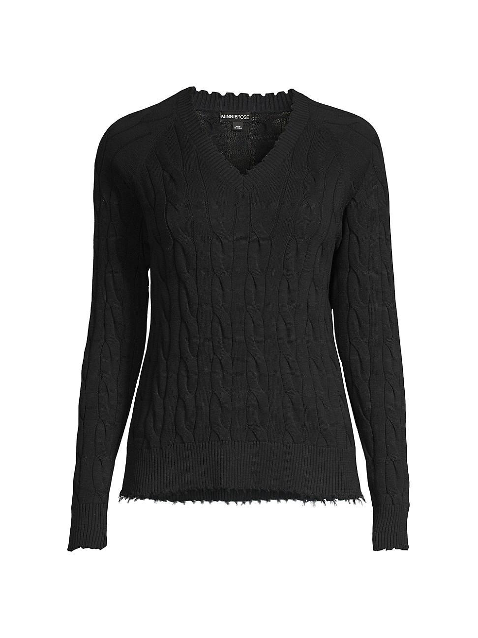 Womens Frayed Cable-Knit Sweater Product Image