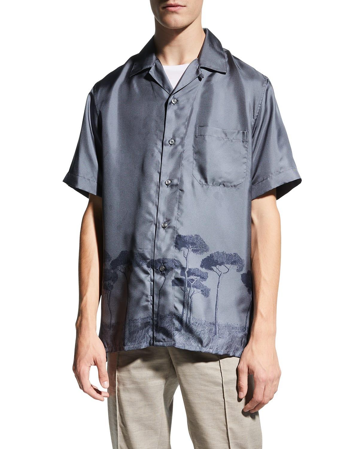 Mens Roman Tree-Print Silk Camp Shirt Product Image