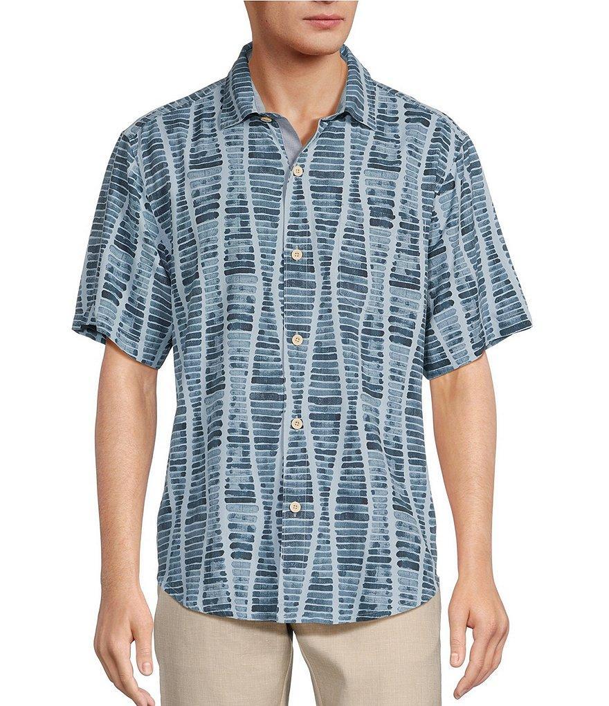 Tommy Bahama Boardwalk Blues Short Sleeve Printed Silk Dobby Shirt Product Image