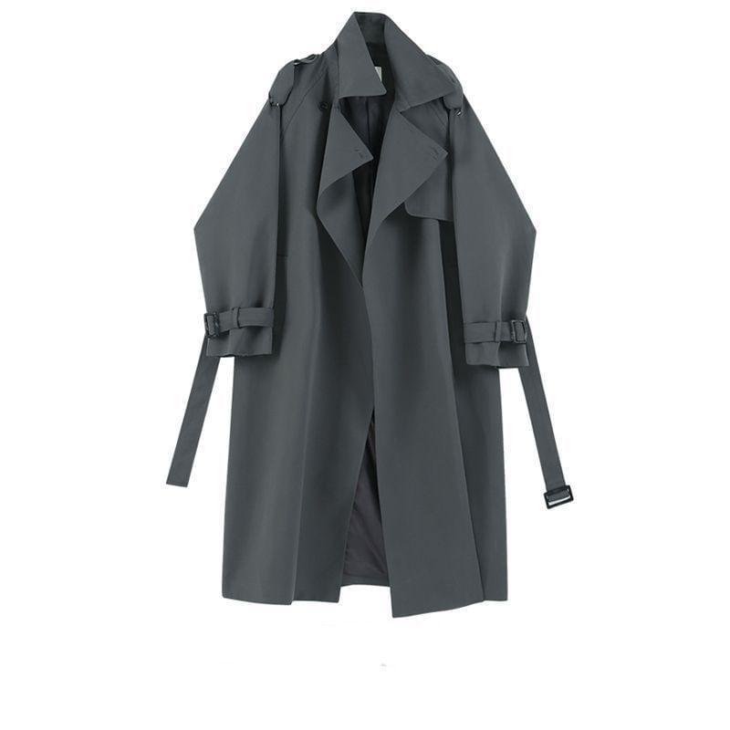 Lapel Collar Plain Open Front Trench Coat Product Image