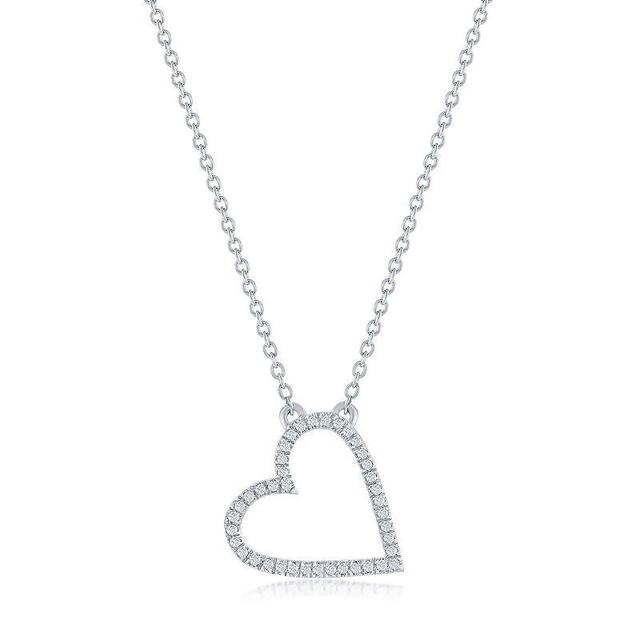 Divine Gold Sterling Silver Open Heart Diamond Necklace, Womens Product Image