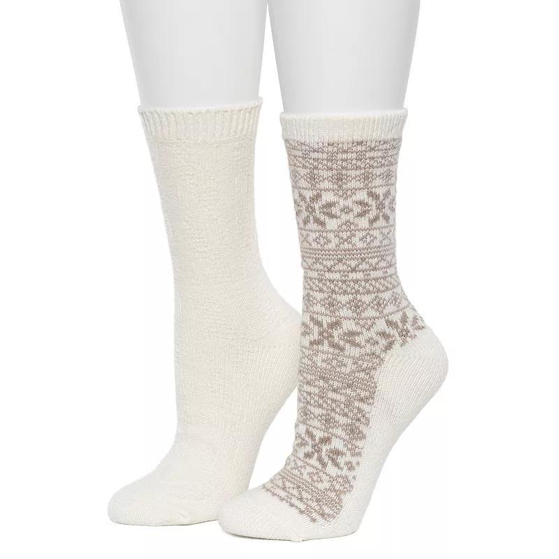 Womens Cuddl Duds 2-Pack Plushfill Geo Snowflake with Cable Seed Crew Socks Product Image