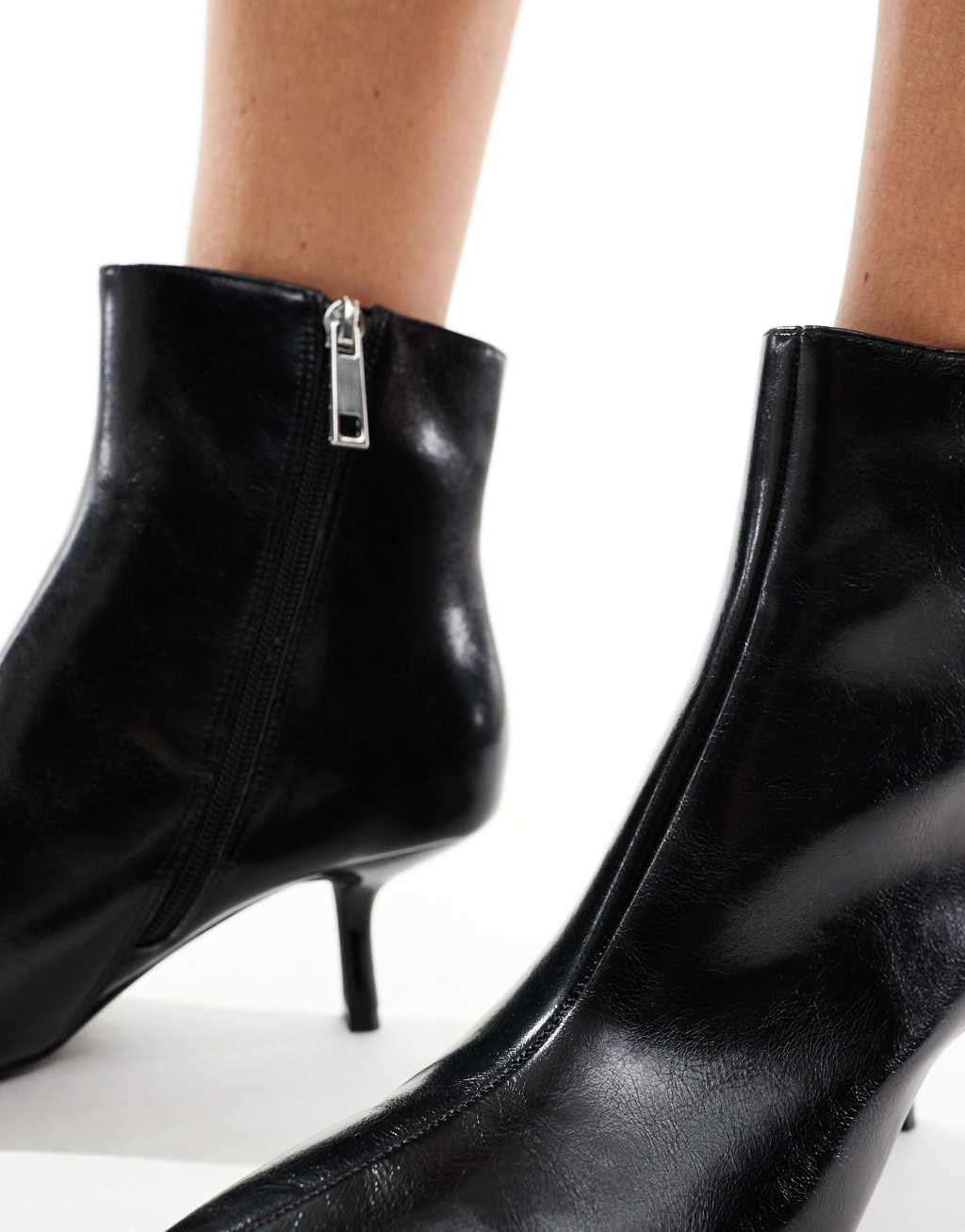 Pull&Bear kitten heel ankle boot in black Product Image