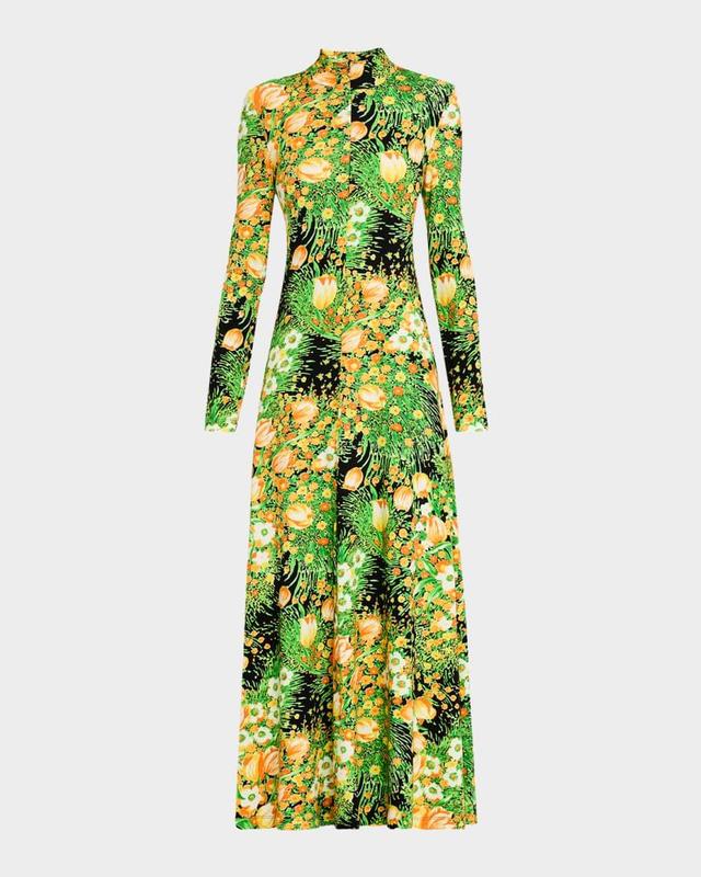 Garden Floral-Print Turtleneck Zip Maxi Dress Product Image