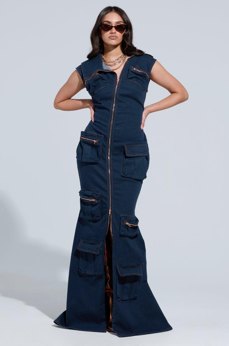 DONT MESS WITH ME COLLARED DENIM MAXI DRESS Product Image