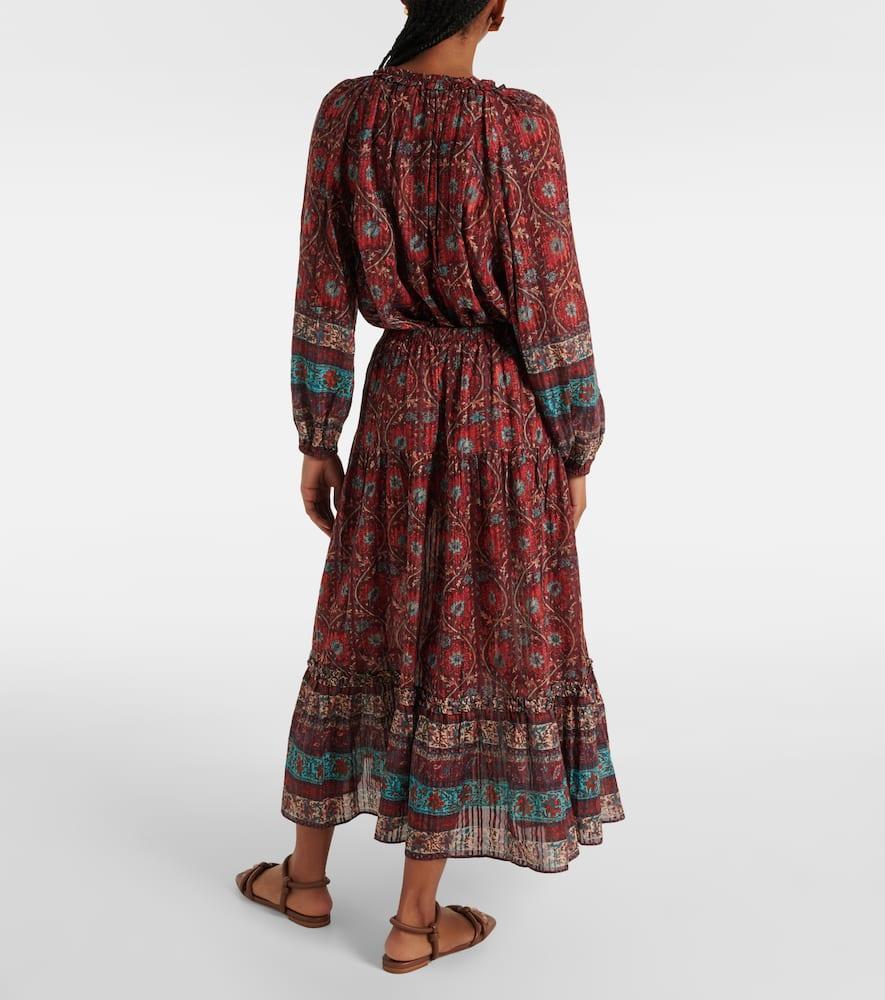 ULLA JOHNSON Paige Woven Tiered Midi Skirt With Pockets In Pomegranate Product Image