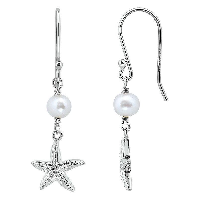 Aleure Precioso Sterling Silver Starfish & Freshwater Cultured Pearl Drop Earrings, Womens Product Image