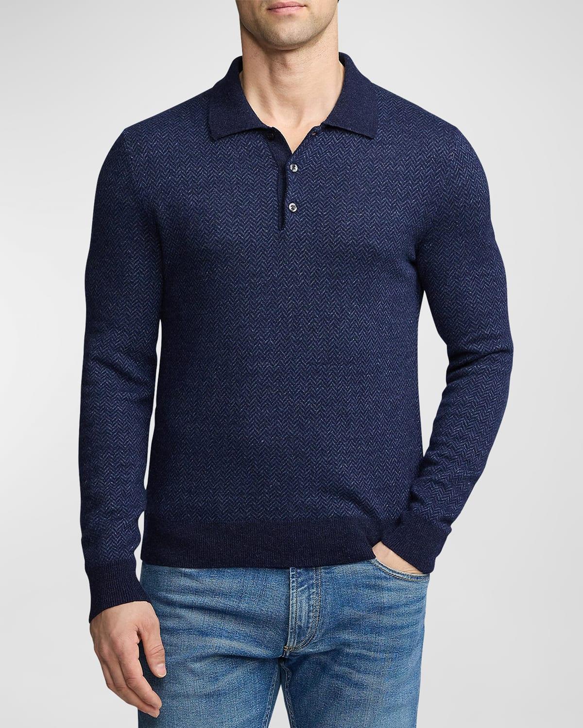 Mens Cashmere Linen Polo Sweater Product Image