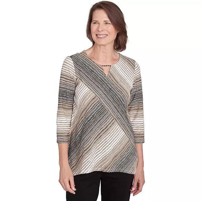 Womens Alfred Dunner Neutral Spliced Textured Stripe Top Product Image