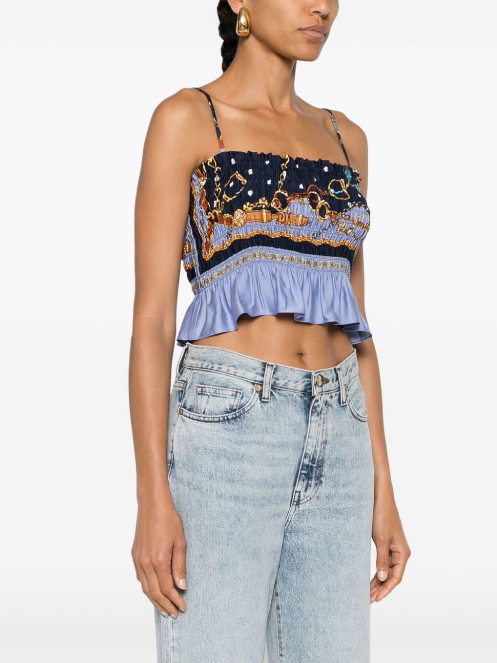 polka dot-print smocked crop top Product Image