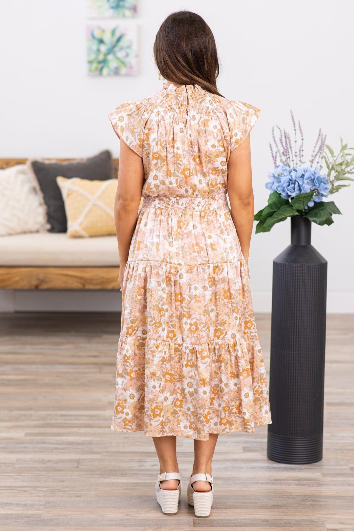 Dusty Rose Floral Print Midi Dress Product Image